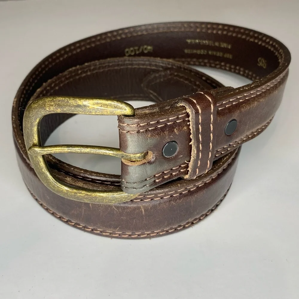 Vintage Distressed Brown Leather Belt Men’s Sz 40 Gold Tone Buckle Texas USA